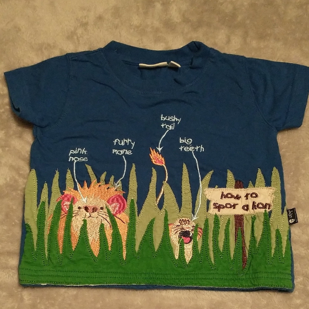 JoJo Maman Bebe Blue Appliqué Lion & Grass Tee